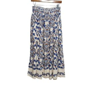 Max Studio Blue Orange Paisley Floral Maxi Skirt Pockets Small 3703Z3515